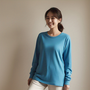 Haute qualité à manches longues T-Shirt femmes 100% coton Polyester col rond T-Shirt dames surdimensionné col carré T-Shirt femmes - Product Image 1