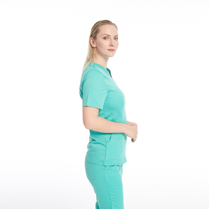 Set scrub medis kualitas tinggi wanita kain spandeks lembut Logo kustom Rumah Sakit mudah dibersihkan scrub menyusui Khusus Dokter