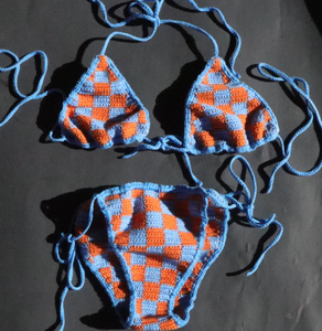 Premium Quality COLOR FUL HANDDAI <b>Bikini</b> Set Checkered Crochet <b>Bikini</b> Set. Handmade. 100%cotton - Product Image 1