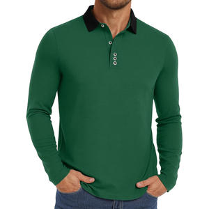 Chemises polo pour hommes à manches longues personnalisables pour le printemps/été, tissu jersey respirant avec motif uni à col montant - Product Image 1