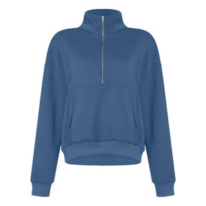 Sudadera de cuello alto para mujer con cremallera 1/4 de gran tamaño, ropa de calle de invierno, sudaderas cortas con cremallera - Product Image 3