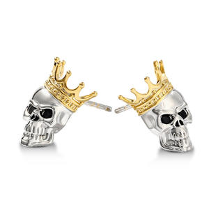 Jeulia Sterling Silver Skull <b>King</b> <b>Crown</b> Earrings with Diamond and Pearl - Product Image 3