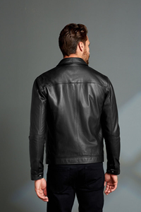 Chaqueta de Cuero Negra con Cierre de Alta Calidad para Hombre OEM, Chaqueta de Cuero Personalizada, Chaqueta de Cuero Clásica para Hombre - Product Image 6