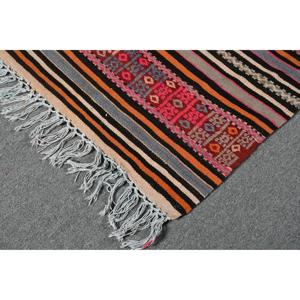 Turkish Vintage Kilim Rug 4.6x7 ft (139x212 cm), <b>Red</b> Check <b>Wool</b> Rug - Product Image 5