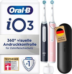 Oral-B iO Serie 3 Cepillo de dientes eléctrico, cepillo de dientes eléctrico, paquete doble, 2 cepillos de repuesto, 3 modos de limpieza - Product Image 1