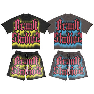 Ensemble de t-shirts et shorts vintage personnalisés, délavés à l'acide, en coton, avec impression DTG - Product Image 1