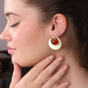 Dua Carnelian Chalcedony ต่างหูห้อยอินเทรนด์ทำด้วยมือชุบทอง18K ทองเหลืองเครื่องประดับงานแต่งงาน - Product Image 5