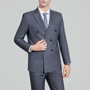 Pantaloni cappotto uomo 2 pezzi abito da lavoro doppiopetto a righe Casual da sposa smoking giacca da uomo