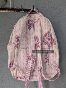 High Quality Hand-Block Printed Quilted Cotton <b>Backpack</b> Ethnic Indian Floral Pattern Bohemian College Portable Lightweight - Product Image 5