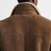 Hochwertige Herren Echtleder Shearling Schafsfell Bomberjacke mit Fellkragen Umweltfreundlich Winddicht Vintage Winter-Design