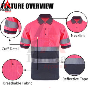 Tela de malla de poliéster de alta visibilidad 160gsm Polo Impresión reflectante Cuello acanalado Manga corta Camisa de seguridad de color rosa - Product Image 2