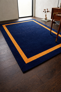 Hand-Tufted Modern Navy Blue Wool/Silk Rug Contrast Border Anti-Bacteria Luxury <b>Carpet</b> for Living Rooms Offices Golf Prayer Use - Product Image 2