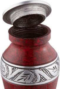 โกศจิตรกรรมเพลิงศพขนาดเล็กสําหรับเถ้ามนุษย์ ชุดโกศจิตรกรรมขนาดเล็กสีแดงและสีเงิน 4 ชิ้นพร้อมกล่องและกระเป๋ากํามะหยี่ - Product Image 6