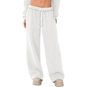 Pantalones de chándal holgados en blanco 450 Gsm Color sólido pierna recta personalizado bordado polar hombres grueso polar Joggers para mujeres - Product Image 5