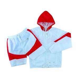 Premium hommes/femmes unisexe à manches longues à capuche fermeture éclair coupe-vent survêtement ensemble deux pièces respirant léger avant lavé - Product Image 3