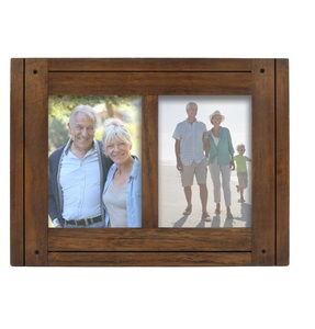 Cadre photo Homestead Double 5x7 en noyer foncé-Décor rustique en détresse Cadre photo en bois Chevalet bidirectionnel Mur ou table - Product Image 1