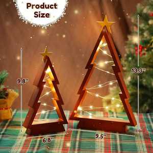 Petites décorations d'arbre de Noël de table en bois avec lumières Décor d'arbre de Noël festif pour la maison de vacances et la fête - Product Image 4