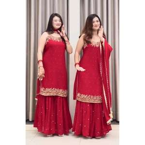 Nuevo Conjunto de Salwar Kameez y Dupatta Reversible de Georgette Sintética Pesada, Estilo Fiesta, para Todas las Temporadas - Product Image 1