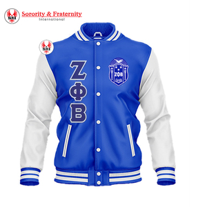 แจ็กเก็ตทีมโรงเรียน Zeta phi Beta ปักด้วยกำมะหยี่แขนหนังแจ็คเก็ตเบสบอลกำหนดได้เอง - Product Image 3