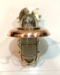 Nautical <b>Vintage</b> Bulkhead Swan Neck Brass Wall Mounted <b>Light</b> With Copper <b>Shade</b> & Milky - Product Image 3