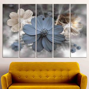 Impresión en lienzo floral moderna: elegante póster de flores para decoración de dormitorio gris, JUEGO DE 5 LIEÑOS - Product Image 1