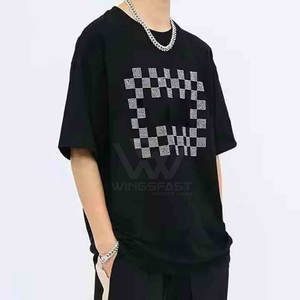 Oem Low Moq Diseña tus propias camisetas con diamantes de imitación Último estilo 100% algodón Loose Fit Impreso Rhinestone Camiseta para hombres - Product Image 5