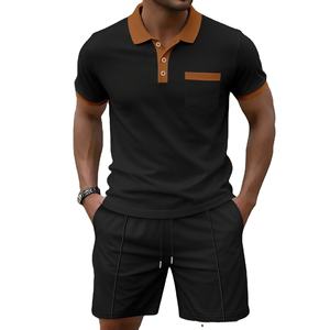 2025 été nouveaux hommes à manches courtes POLO T-Shirt Shorts poche gaufrée couleur correspondant respirant et grande taille deux ensembles - Product Image 3