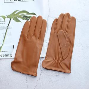 Gants de conduite en peau de mouton pour hommes, couleur unie, cuir simple, écran tactile non doublé, gants de moto à ondulation mode - Product Image 5