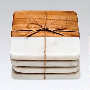 SQUARE WOOD AND <b>MARBLE</b> Heart Shaped <b>Marble</b> <b>Coasters</b> With Gold or Silver Natural Wood and <b>Marble</b> Mango <b>coaster</b> Made in India - Product Image 3