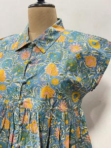 เสื้อกล้ามผ้าฝ้ายทำมือลายพิมพ์บล็อกสไตล์โบฮีเมียนสำหรับผู้หญิง ดีไซน์เนอร์พิมพ์ลายด้วยมือ เหมาะสำหรับใส่ลำลองหรือเป็นทางการในฤดูหนาว  ด้านหน้าติดกระดุม  ใส่ได้ในฤดูร้อน - Product Image 4