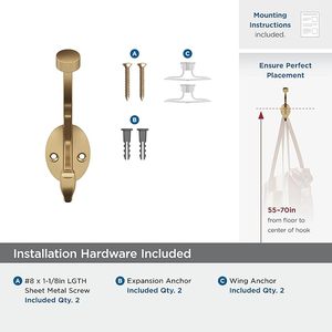 ตะขอแขวนผนังสองง่ามตกแต่งตะขอสีบรอนซ์แชมเปญสำหรับเสื้อโค้ทหมวกกระเป๋าเป้สะพายหลังกระเป๋าห้องน้ำและสำนักงาน - Product Image 4