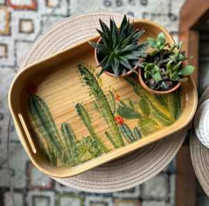 Plateau de service artisanal en bois Meena Art Déco pour la maison, la cuisine, la table à manger, organisateur décoratif utilitaire - Product Image 3