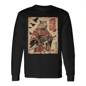 T-shirt à manches longues avec motif Capybara Samurai, guerrier japonais, Anime - Product Image 2