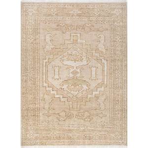 Alfombras de Lana Anudadas a Mano, Color Beige Tomillo y Marrón, Estilo Boho AKWL-1600 para Entrada del Hogar, Medallón Rectangular con Patrones Abstractos, Hechas a Mano - Product Image 1