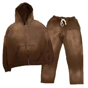 Conjunto de pantalones de chándal y Sudadera con capucha acampanados con diamantes de imitación OEM Fabricante personalizado Pantalones apilados holgados de cintura doble Sudadera con cremallera - Product Image 5