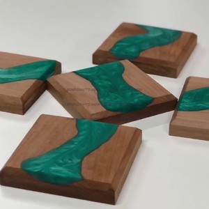 Tapis de sous-verres en résine et bois en forme d'hexagone Meilleur design Sous-verres en ligne Prix usine de l'exportateur indien STAR CRAFTS INDIA - Product Image 3