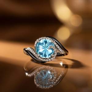 Anillo de Promesa Jeulia Parallel Meet de Dos Tonos con Corte de Medusa Azul - Product Image 6