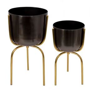 Décoration de jardin, lot de jardinières décoratives en aluminium patiné pour l'intérieur et l'extérieur, ensemble de 2 jardinières faites à la main - Product Image 3