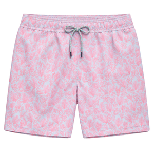 <b>Men</b> Recycled Swim <b>Shorts</b> <b>Pink</b> Coral Reef Pattern Quick Dry Beach Swim Trunks with Elastic Waist Drawstring Pockets - Product Image 1