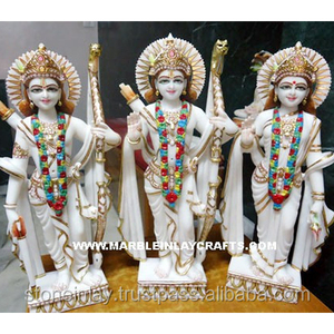 Estatua decorativa de mármol blanco Ram Darbar, diseño hecho a mano, Ram, Laxman y SIDA Mata, diseño dorado, buque de guerra - Product Image 1