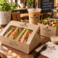 AT PACK Custom Sandwich Box Made of 300g Kraft Paper Board, Premium Food Packaging with Logo for Cafe Takeaway Supplies
