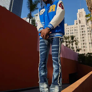 OEM Service Men's Vintage Denim Varsity <b>Jacket</b> Hooded Windproof Cotton Liner for Winter Washed Crocheted Weaving <b>Collar</b> Zipper - Product Image 5