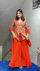 Ensemble Salwar Kameez élégant en Faux Georgette épais pour femme, séchage rapide, broderie, tenue ethnique parfaite pour fêtes, mariages et événements festifs - Product Image 6