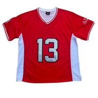 Camiseta de Fútbol DST de Manga Corta, 100% Algodón, Transpirable, de Secado Rápido, con Ribete Rojo y Blanco, Lentejuelas Bordadas, Números Brillantes 13 24 Delta