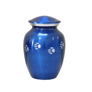 Aluminium Cremation <b>Pet</b> <b>Urns</b> With Paw Print And Strip Pewter And Blue Marble Finished Metal Funeral <b>Urns</b> For Human Ashes - Product Image 1