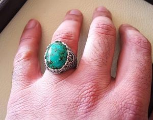 Anillo de Plata de Ley 925 con Turquesa Tibetana Natural para Hombre, Novedad, Joyería de Navidad, Regalo de Cumpleaños de Diciembre - Product Image 3