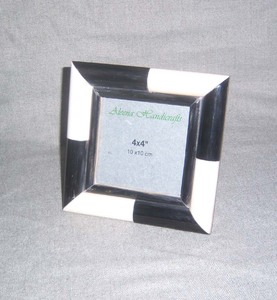 Handmade Wooden Photo <b>Frame</b> <b>with</b> Ivory Chevron Bone Inlay Pattern Elegant Artisan Tabletop Home Decors - Product Image 2