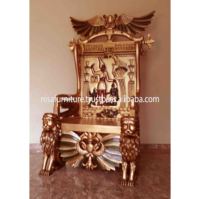 Chaises de trône à tête de lion en bois d'acajou sculpté antique et massif de style renaissance égyptienne pour appartement, salle à manger, hôtel, maison de mariage