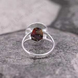 แหวน925เงินแฮนด์เมดดีไซน์เนอร์แหวนกรอบโมโฮสต์พลอยทองแดงโอปอลสีชมพู10X14มม. เครื่องประดับชุบโรเดียมแข็ง - Product Image 4