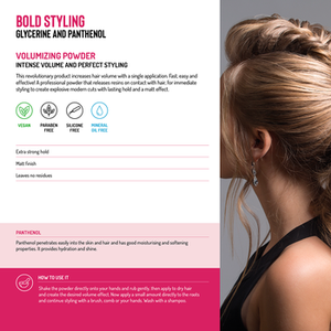POLVO VOLUMENIZADOR - Polvo para peinar con volumen intenso y un estilo perfecto, con glicerina y pantenol, Hecho en Italia - Product Image 2